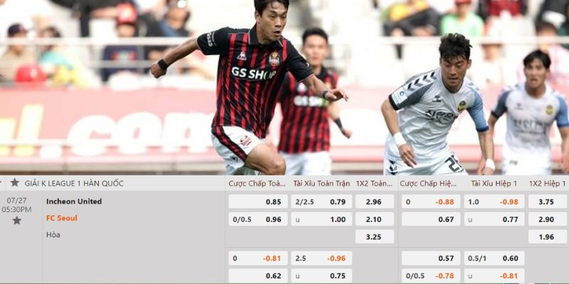 MU9 đưa ra tỷ lệ kèo Incheon United và FC Seoul 27/7