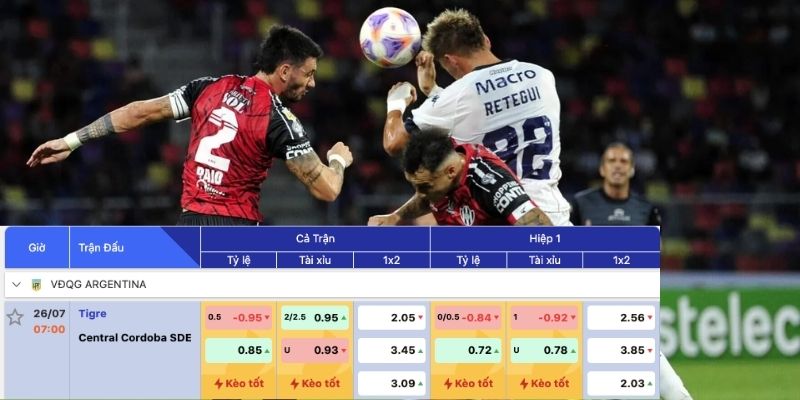 Tỷ lệ kèo trận đấu giữa Tigre vs Cordoba de Santiago - 07h00 ngày 26/07/2024